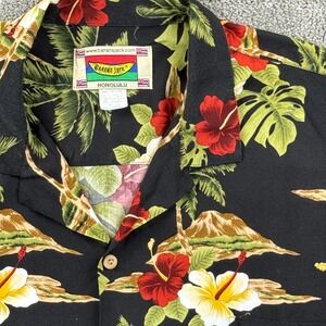 Banana Jack Shirt Mens 2XL Black Tropical Hibiscus Rayon Aloha Hawaiian Casual